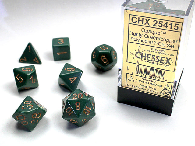 Polyhedral Opaque Dusty Green w/ Copper Dice Sets