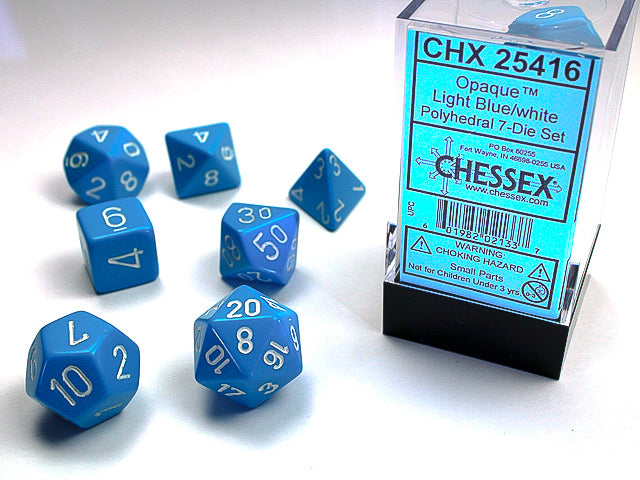 Polyhedral Opaque Light Blue w/ White Dice Sets