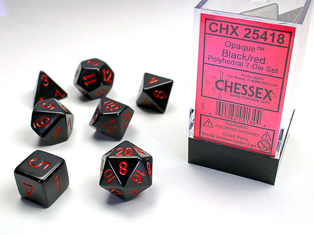 Polyhedral Opaque Black w/ Red Dice Sets