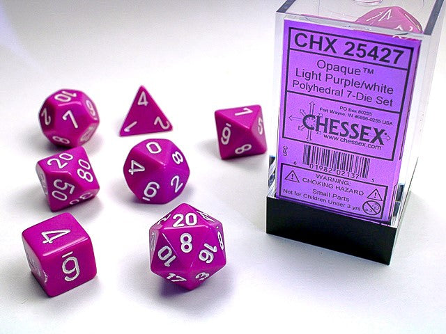 Polyhedral Opaque Light Purple w/ White Dice Sets