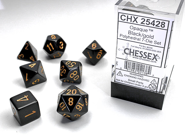 Polyhedral Opaque Black w/ Gold Dice Sets