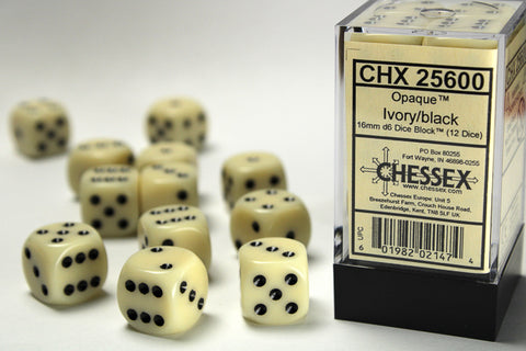 12D6 Opaque Ivory w/ Black Dice Block - 16mm