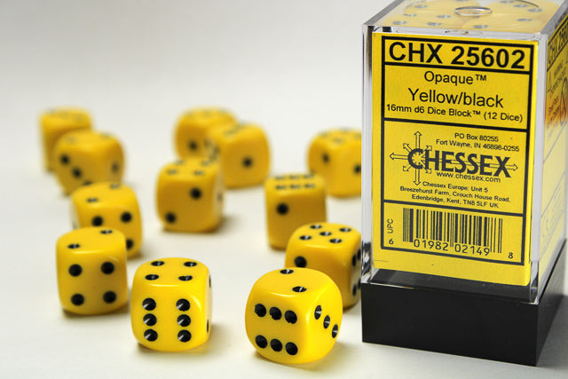 12D6 Opaque Yellow w/ Black Dice Block - 16mm