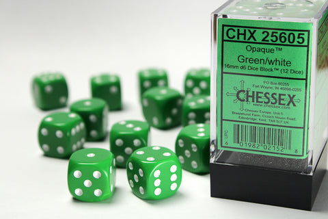 12D6 Opaque Green w/ White Dice Block - 16mm