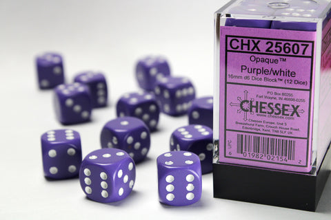 12D6 Opaque Purple w/ White Dice Block - 16mm
