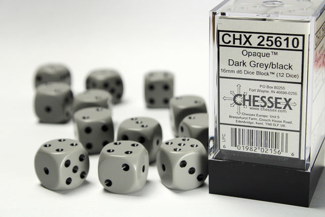 12D6 Opaque Grey w/ Black Dice Block - 16mm