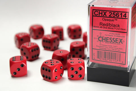 12D6 Opaque Red w/ Black Dice Block - 16mm