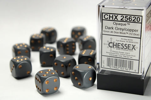 12D6 Opaque Dark Grey w/ Copper Dice Block - 16mm