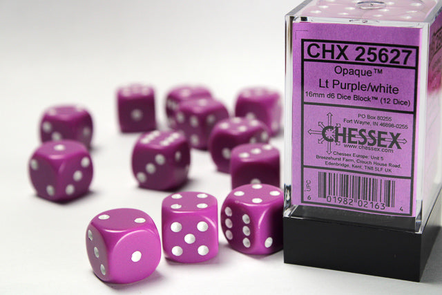 12D6 Opaque Light Purple w/ White Dice Block - 16mm
