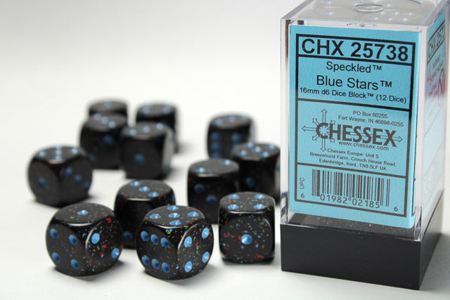 12D6 Speckled Blue Stars Dice Block - 16mm