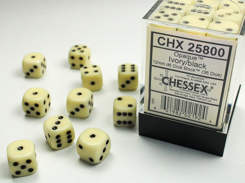 36D6 Opaque Ivory w/ Black Dice Block - 12mm