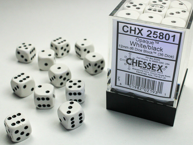 36D6 Opaque White w/ Black Dice Block - 12mm
