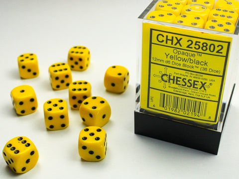 36D6 Opaque Yellow w/ Black Dice Block - 12mm