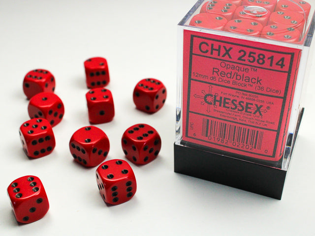 36D6 Opaque Red w/ Black Dice Block - 12mm