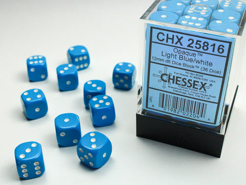 36D6 Opaque Light Blue w/ White Dice Block - 12mm