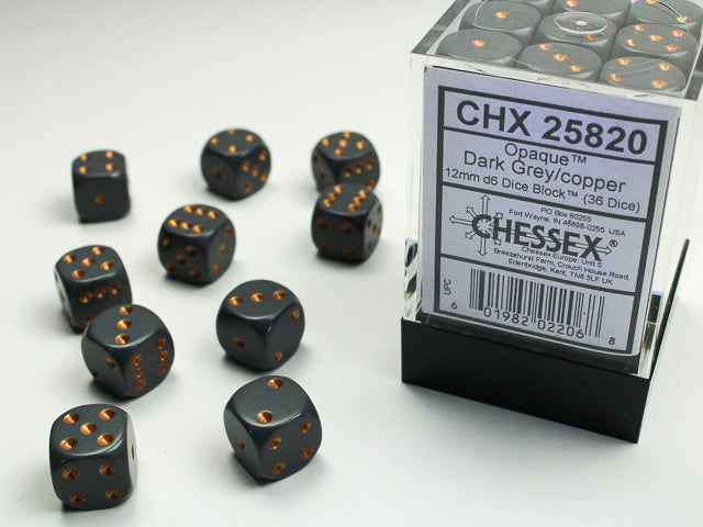 36D6 Opaque Darker Grey w/ Copper Dice Block - 12mm