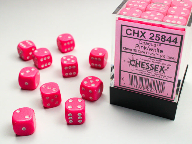 36D6 Opaque Pink w/ White Dice Block - 12mm