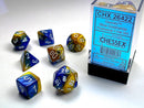Polyhedral Gemini Blue - Gold w/ White Dice Sets