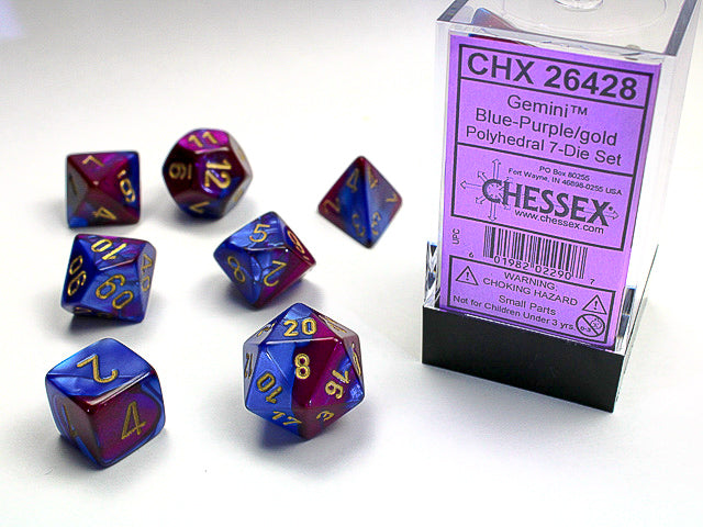 Polyhedral Gemini Blue - Purple w/ Gold Dice Sets