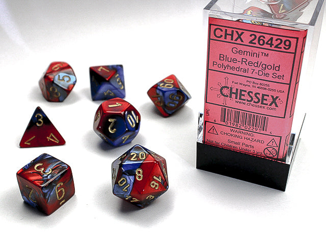Polyhedral Gemini Blue - Red w/ Gold Dice Sets