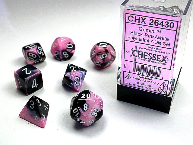 Polyhedral Gemini Black - Pink w/ White Dice Sets