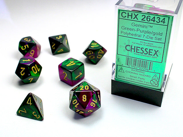 Polyhedral Gemini Green - Purple w/ Gold Dice Sets