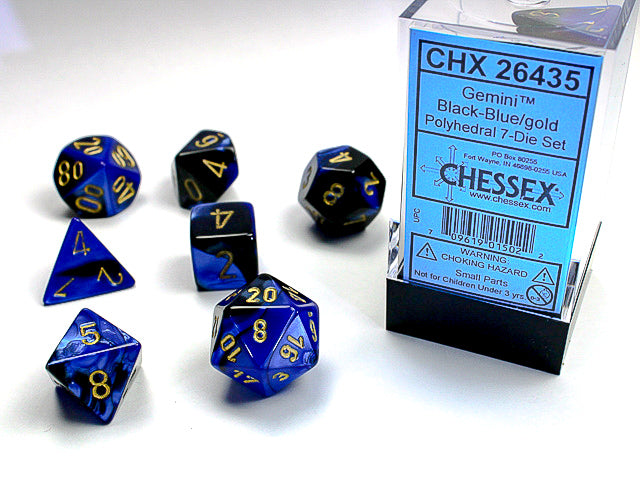 Polyhedral Gemini Black - Blue w/ Gold Dice Sets