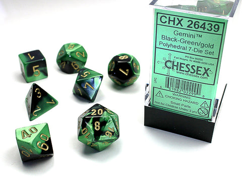 Polyhedral Gemini Black - Green w/ Gold Dice Sets