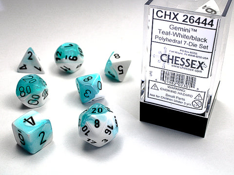 Polyhedral Gemini Teal - White w/ Black Dice Sets