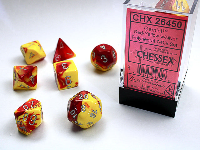 Polyhedral Gemini Red - Yellow w/ Silver Dice Sets