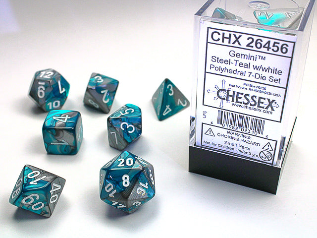 Polyhedral Gemini Steel - Teal w/ White Dice Sets