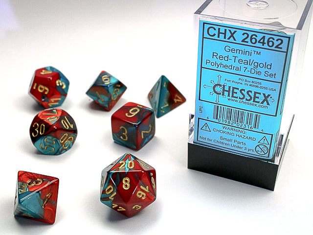 Polyhedral Gemini Red - Teal w/ Gold Dice Sets