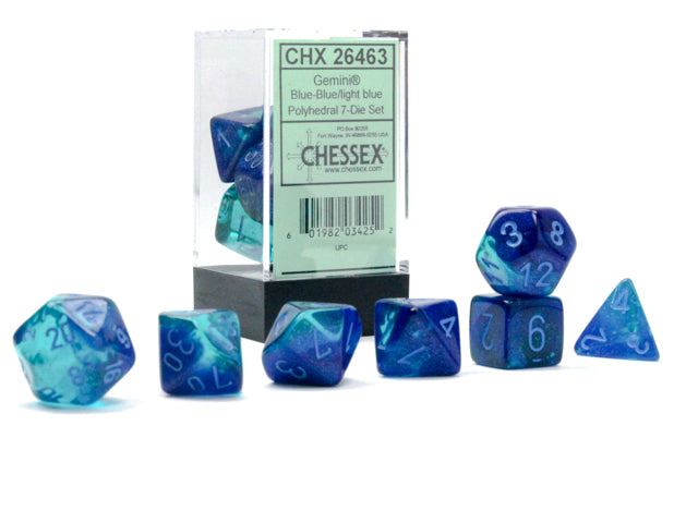 Polyhedral Gemini Blue - Blue Light w/ Blue Dice Sets