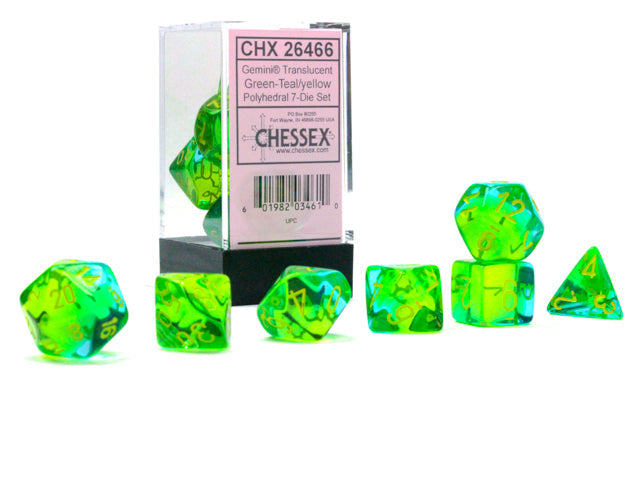 Polyhedral Gemini Translucent Green - Teal w/ Yellow Dice Sets