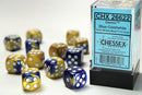 12D6 Gemini Blue - Gold w/ White Dice Block - 16mm