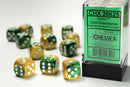 12D6 Gemini Gold - Green w/ White Dice Block - 16mm