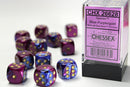 12D6 Gemini Blue - Purple w/ Gold Dice Block - 16mm