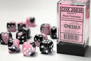 12D6 Gemini Black - Pink w/ White Dice Block - 16mm
