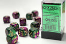 12D6 Gemini Green - Purple w/ Gold Dice Block - 16mm