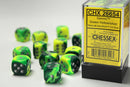 12D6 Gemini Green - Yellow w/ Silver Dice Block - 16mm