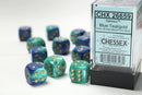 12D6 Gemini Blue - Teal w/ Gold Dice Block - 16mm