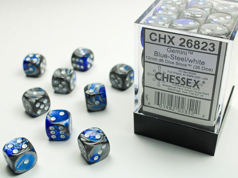 36D6 Gemini Blue - Steel w/ White Dice Block - 12mm