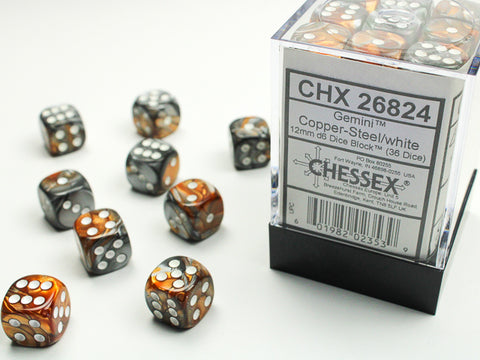 36D6 Gemini Copper - Steel w/ White Dice Block - 12mm