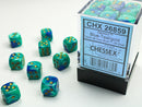 36D6 Gemini Blue - Teal w/ Gold Dice Block - 12mm