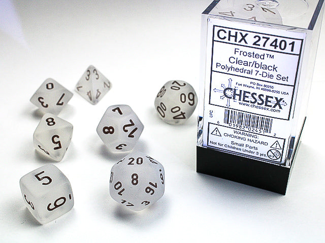Polyhedral Frosted Clear w/ Black Dice Sets