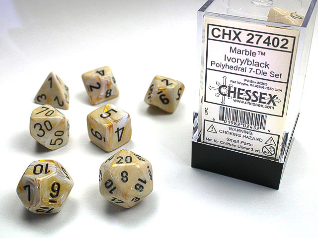 Polyhedral Marble Ivory w/ Black Dice Sets