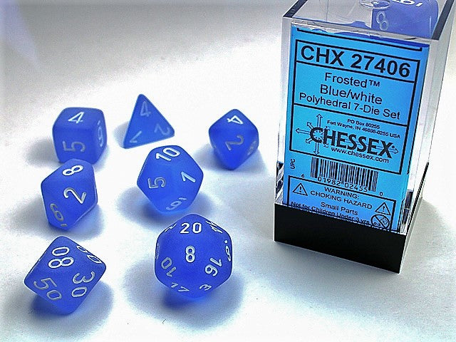 Polyhedral Frosted Blue w/ White Dice Sets