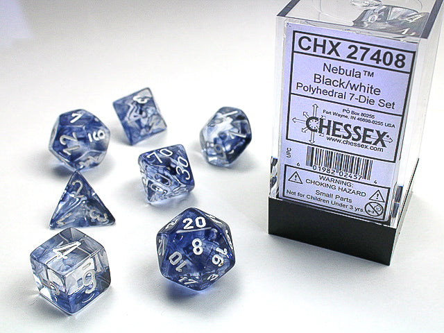 Polyhedral Nebula Black w/ White Dice Sets