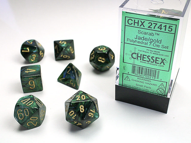 Polyhedral Scarab Jade w/ Gold Dice Sets