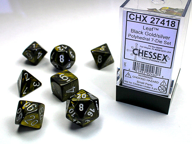 Polyhedral Leaf Black - Gold w/ Silver Dice Sets